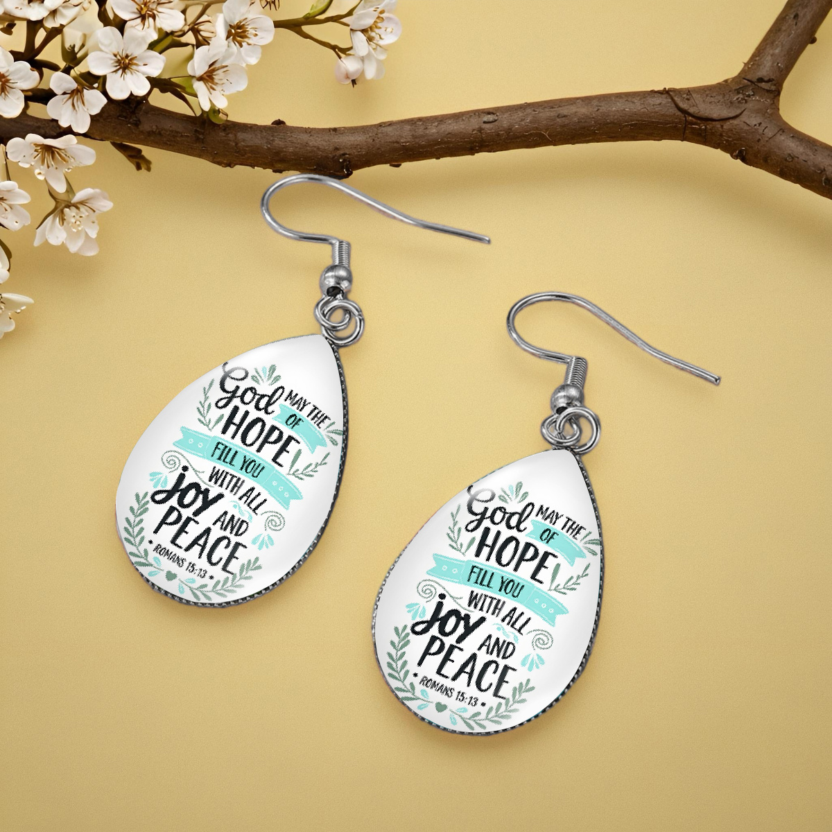 Women's Joy & Peace Glass Water Drop Dangle Earrings